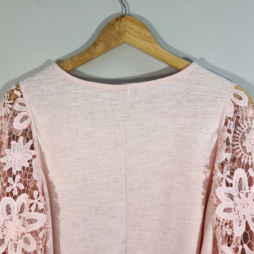 ANTHRO eri + ali Samara Lace Bell Sleeve Top in Pale Pink M - Picture 11 of 14